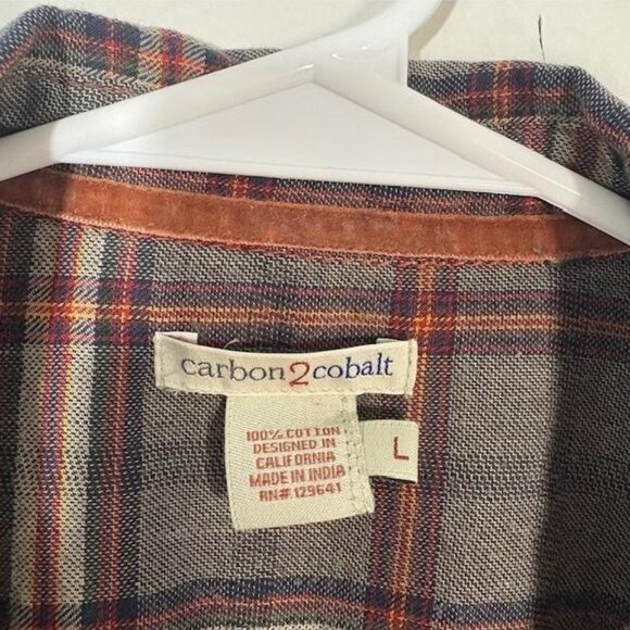Carbon2Cobalt Shirt Mens Large Gray Plaid Long Sleeve Cotton Button Front - Picture 3 of 6